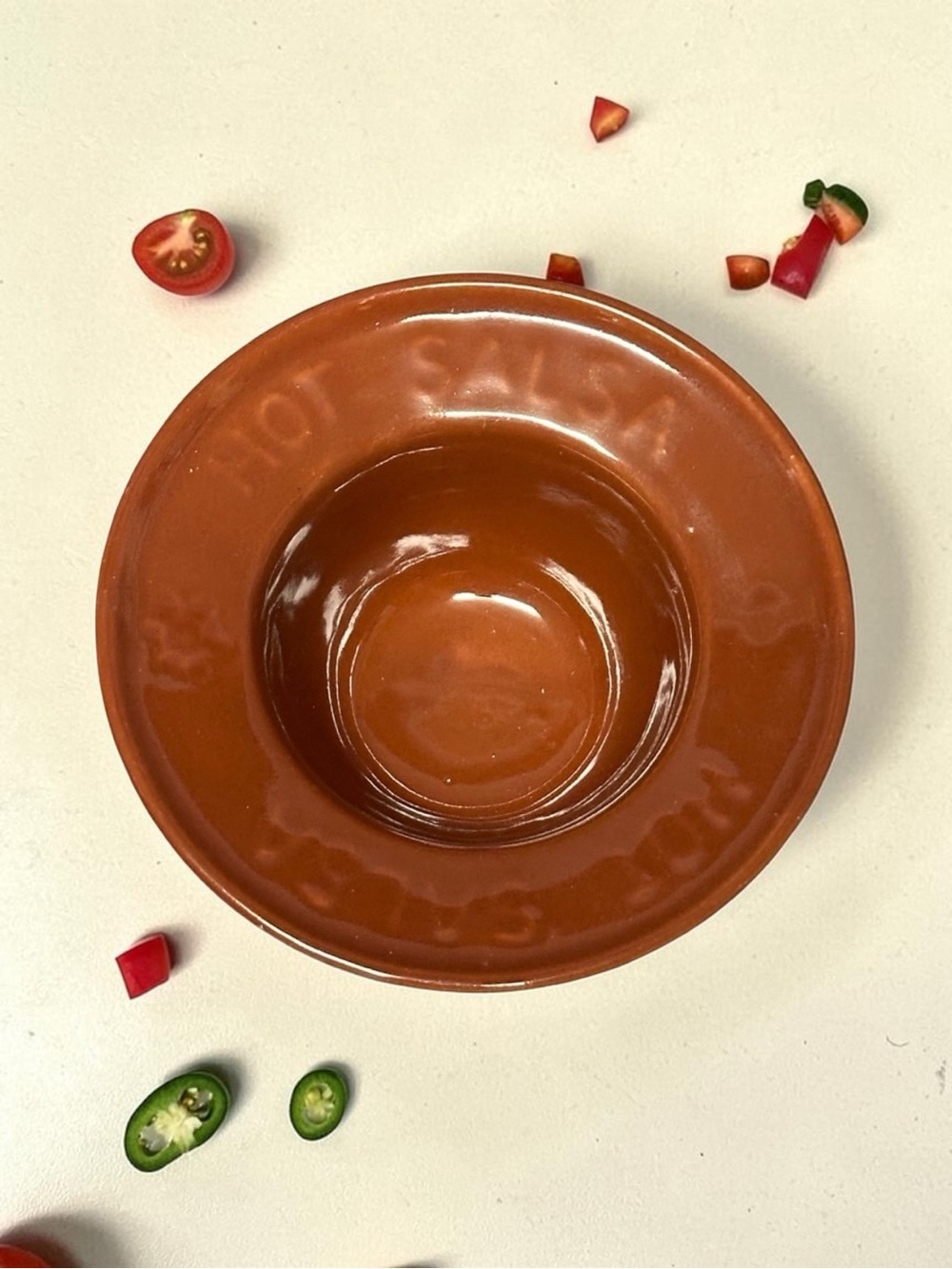 Wieland Ware Glazed Terracotta Salsa Bowl - Hot Salsa